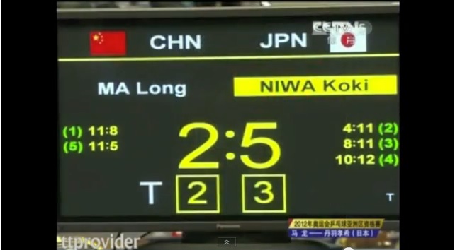2012年 オリンピックアジア大陸予選-丹羽考希VS馬龍