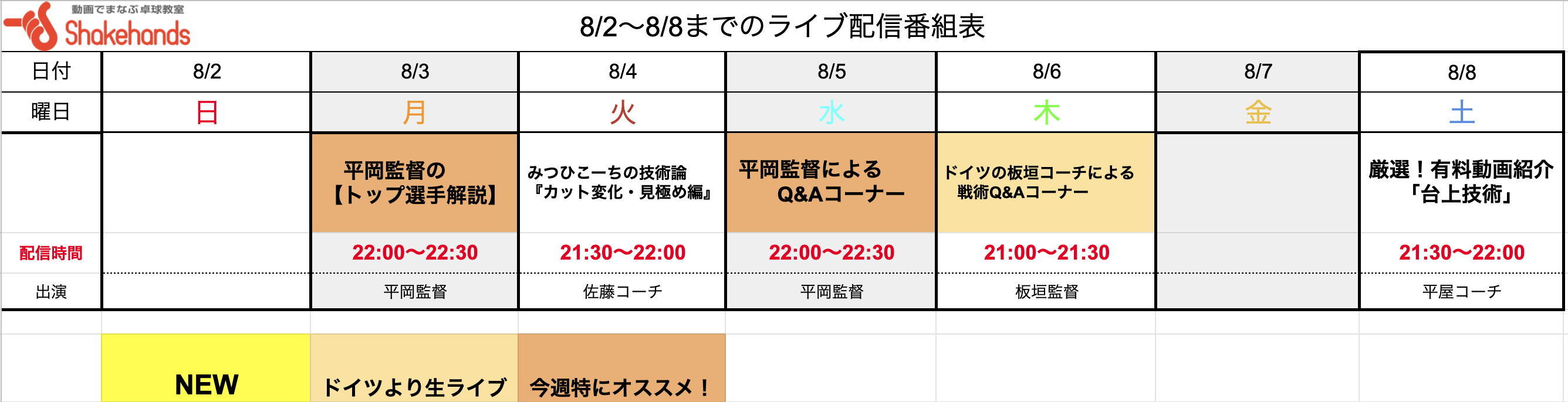 【ライブ番組表まとめ】8/2〜8/8のライブ番組表公開しました!